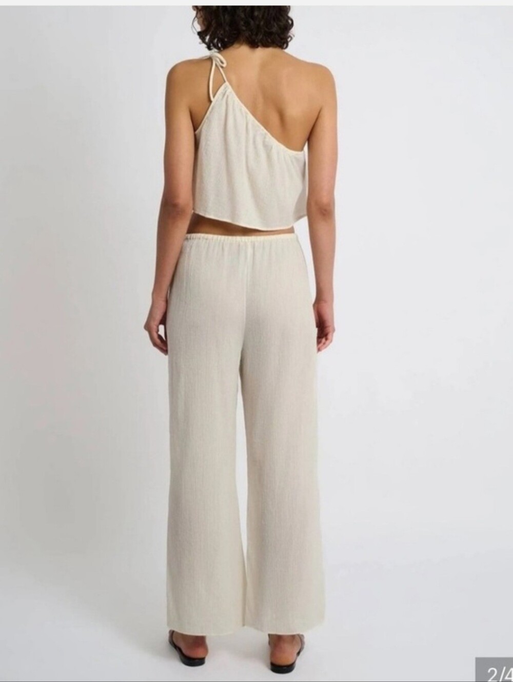 ONIA Women’s Cream Wide-Leg Drawstring Linen Blend Pants size L - Picture 2 of 8